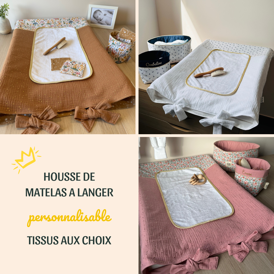 Housse de matelas à langer à personnaliser avec tissus au choix et serviette éponge amovible pour décorer la chambre de bébé