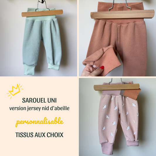 sarouel personnalisable en nid d'abeille, uni ou à motif pour le confort de bébé