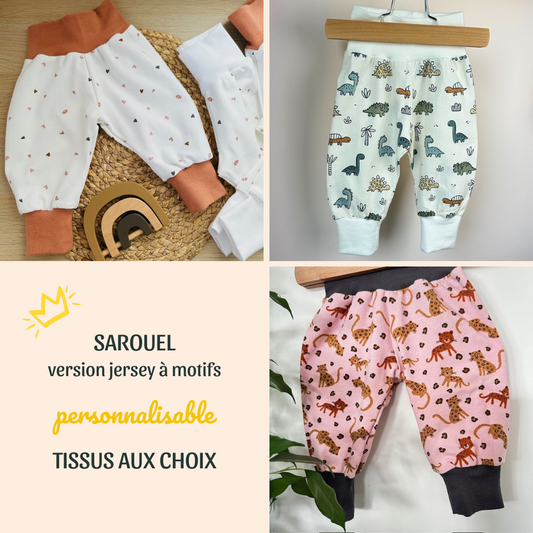 Pantalon sarouel évolutif pour bébé et enfant avec motif personnalisable