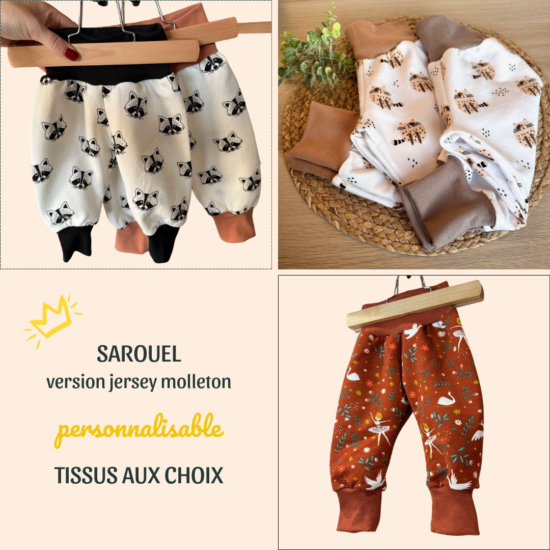 Pantalon sarouel évolutif et personnalisable pour bébé et enfant en molleton parfait pour l'automne et l'hiver