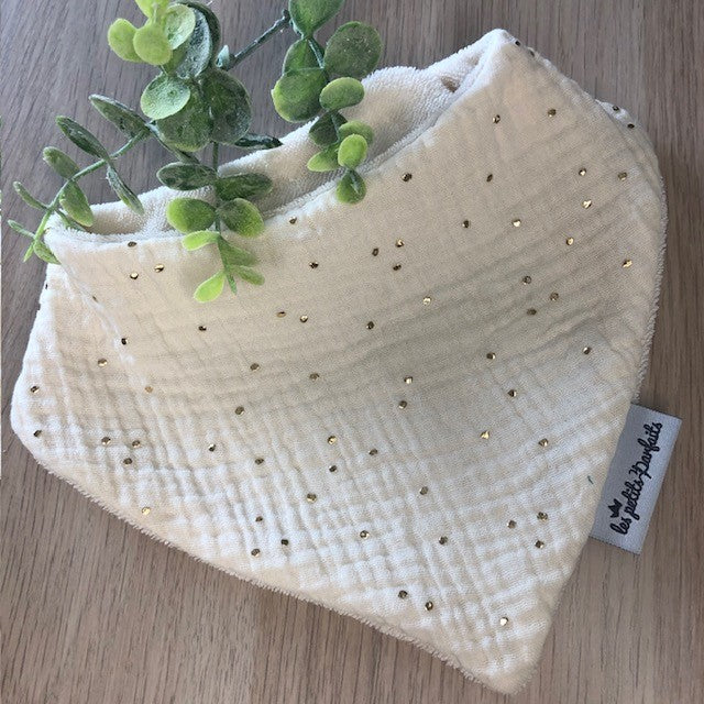 Bavoir bandana motif gaze de coton pois doré