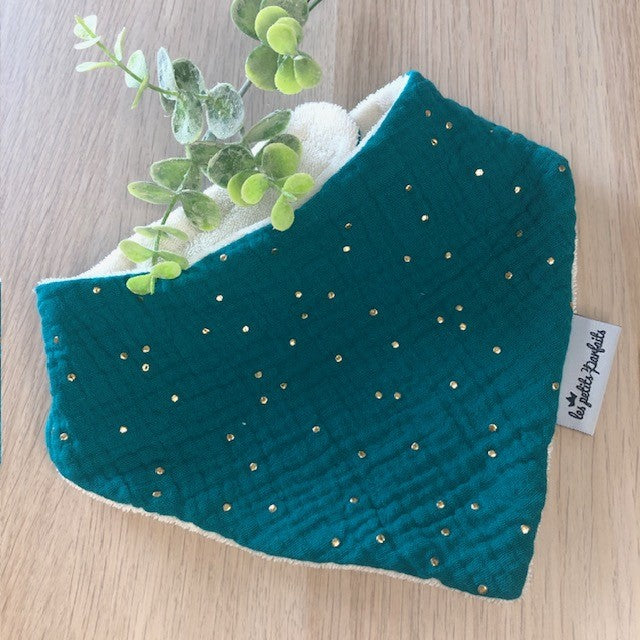 Bavoir bandana motif gaze de coton pois doré