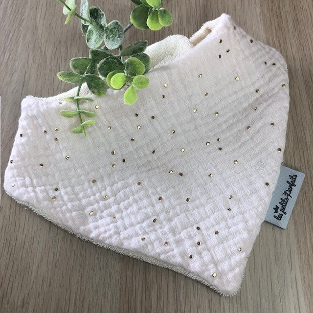 Bavoir bandana motif gaze de coton pois doré