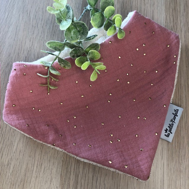 Bavoir bandana motif gaze de coton pois doré