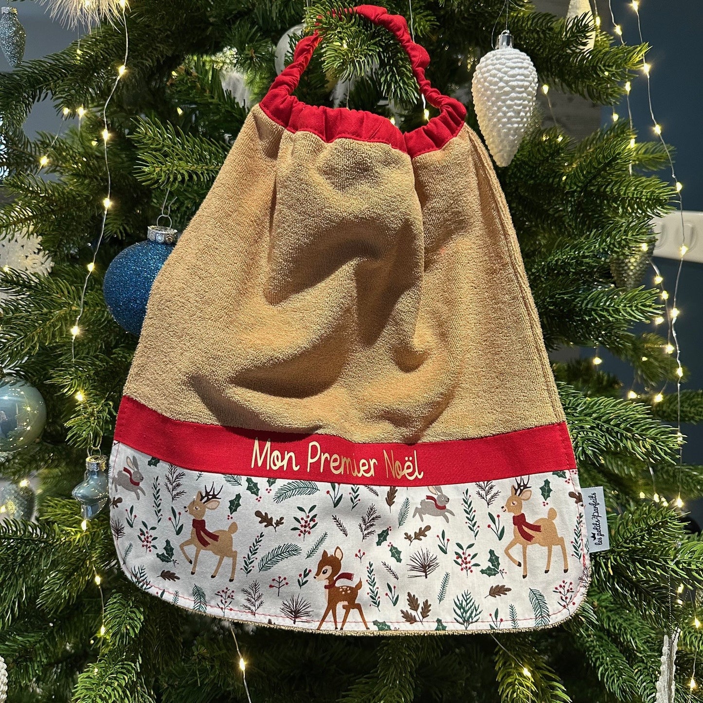 Bavoir maternelle personnalisable en éponge bio - imprimé Noël