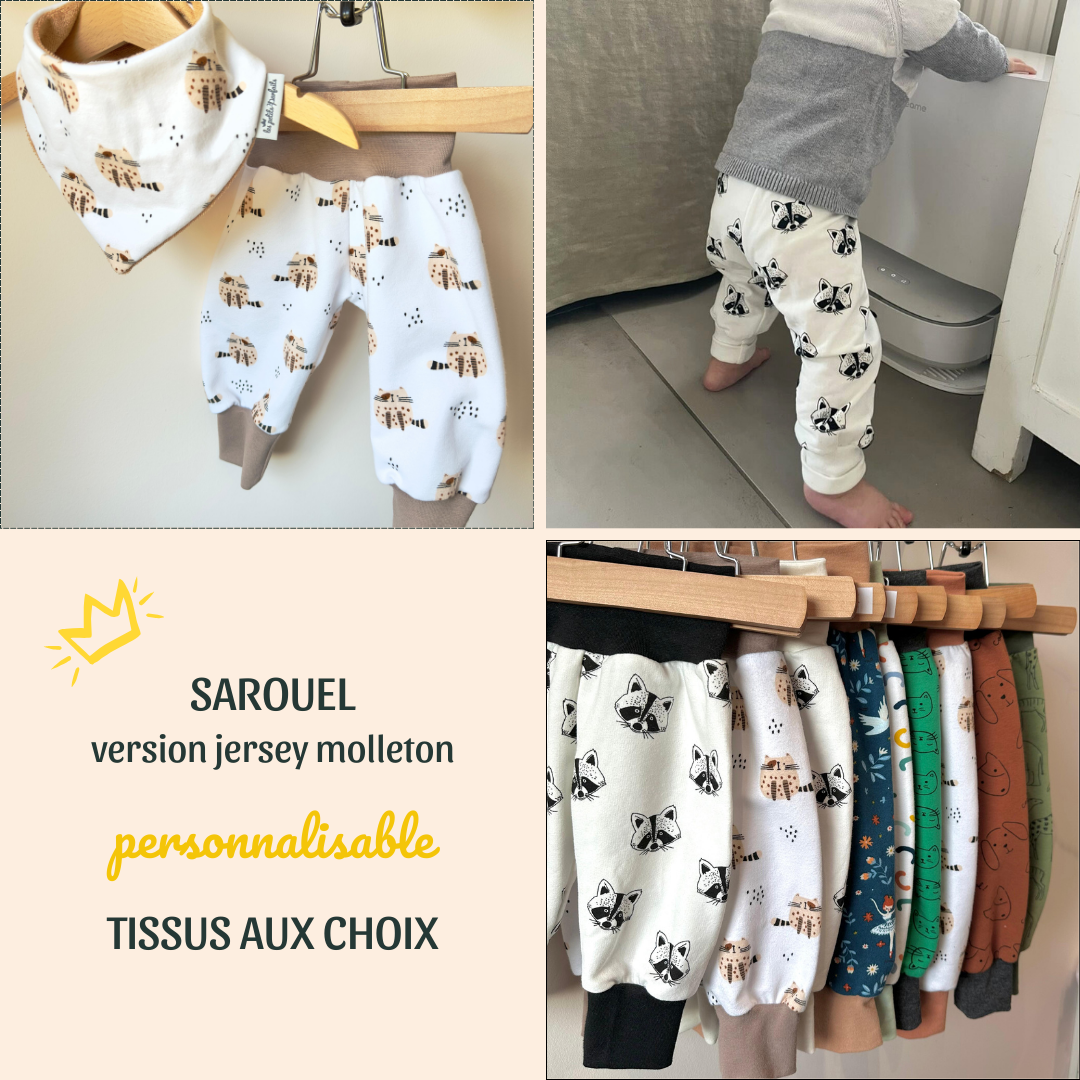Pantalon sarouel évolutif et personnalisable pour bébé et enfant en molleton parfait pour l'automne et l'hiver