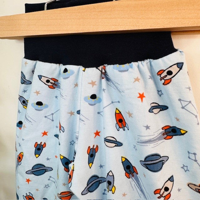 Sarouel motif fusées et planètes fond bleu