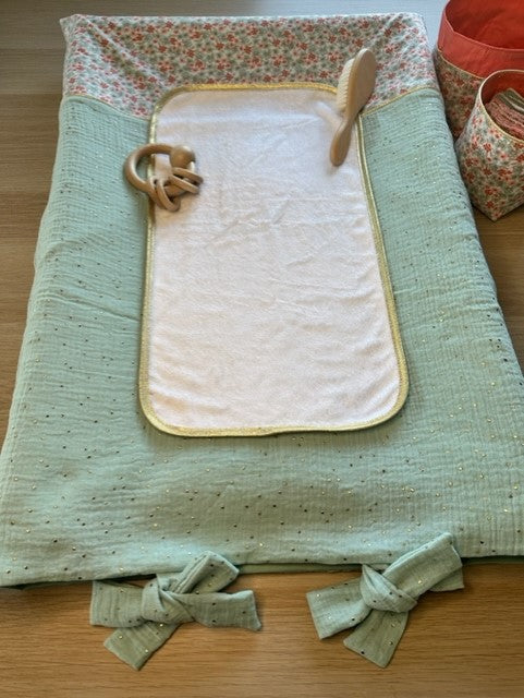 Housse de matelas à langer Thème fleuri et double gaze