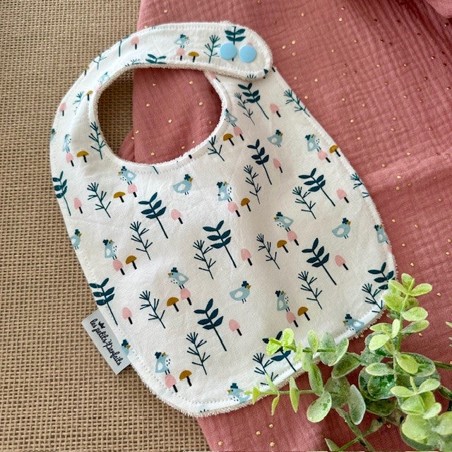 Lot de 3 bavoirs Thème feuilles bleu et blanc