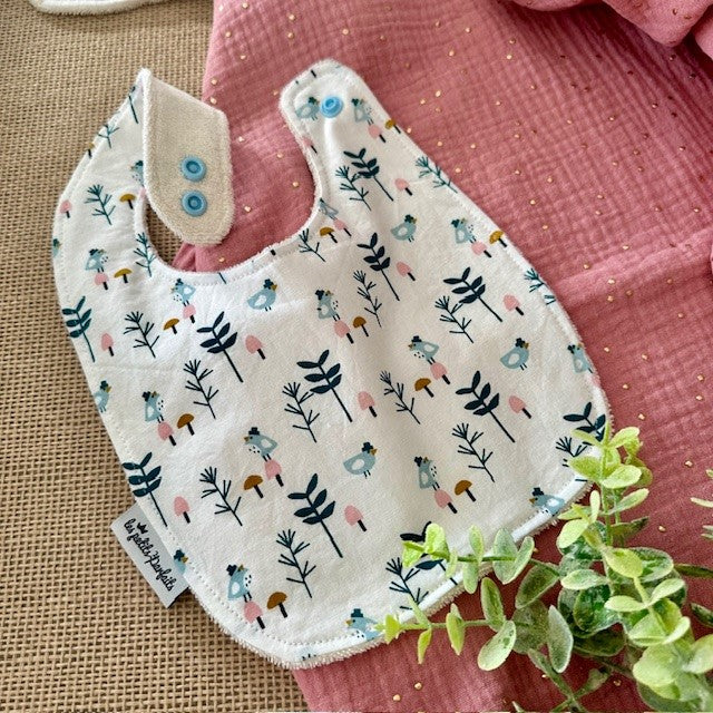 Lot de 3 bavoirs Thème feuilles bleu et blanc