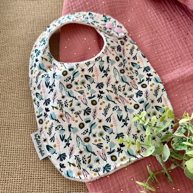 Lot de 3 bavoirs Thème feuilles bleu et blanc