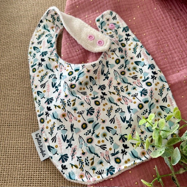 Lot de 3 bavoirs Thème feuilles bleu et blanc
