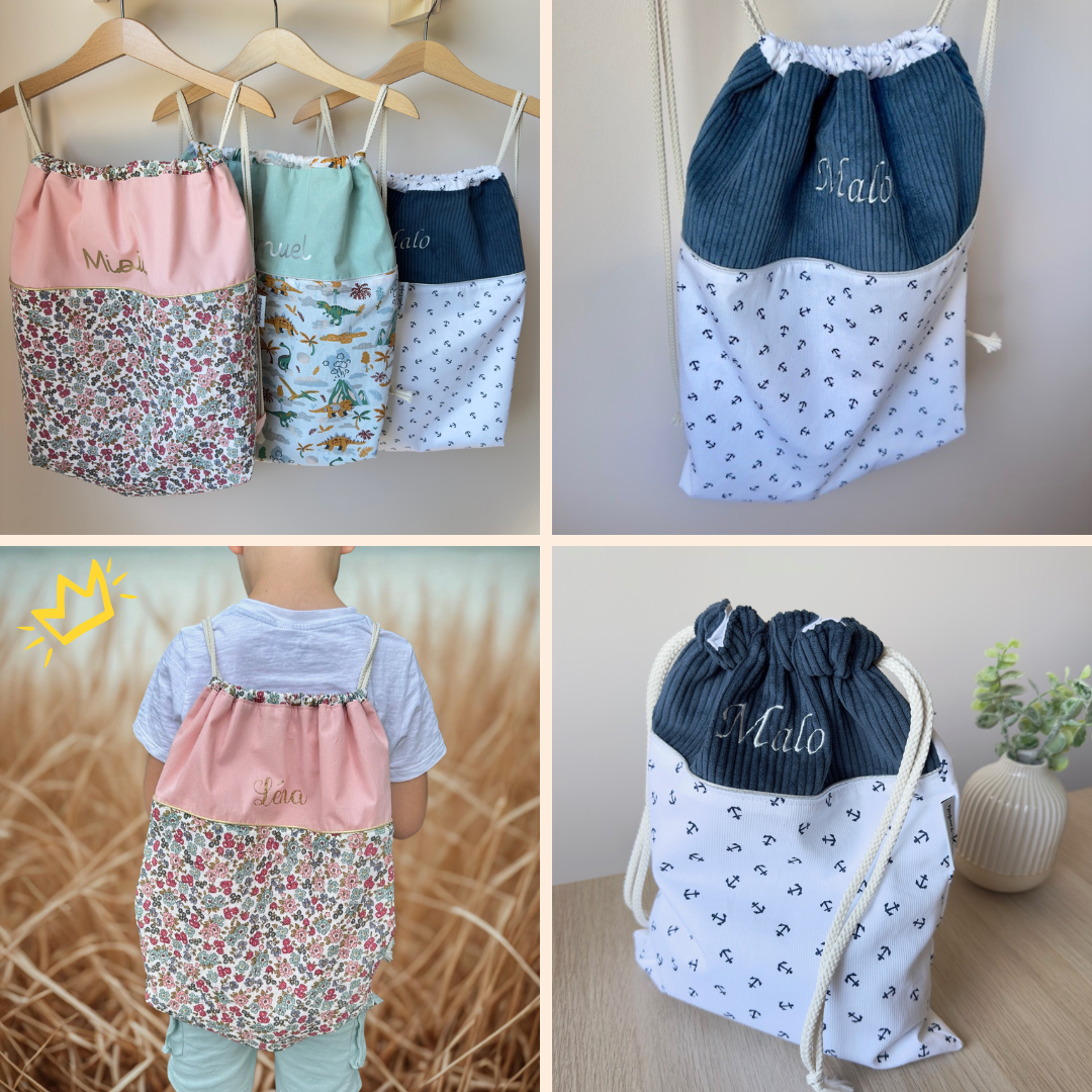 sac pochon et sac à cordon enfant personnalisé au prénom