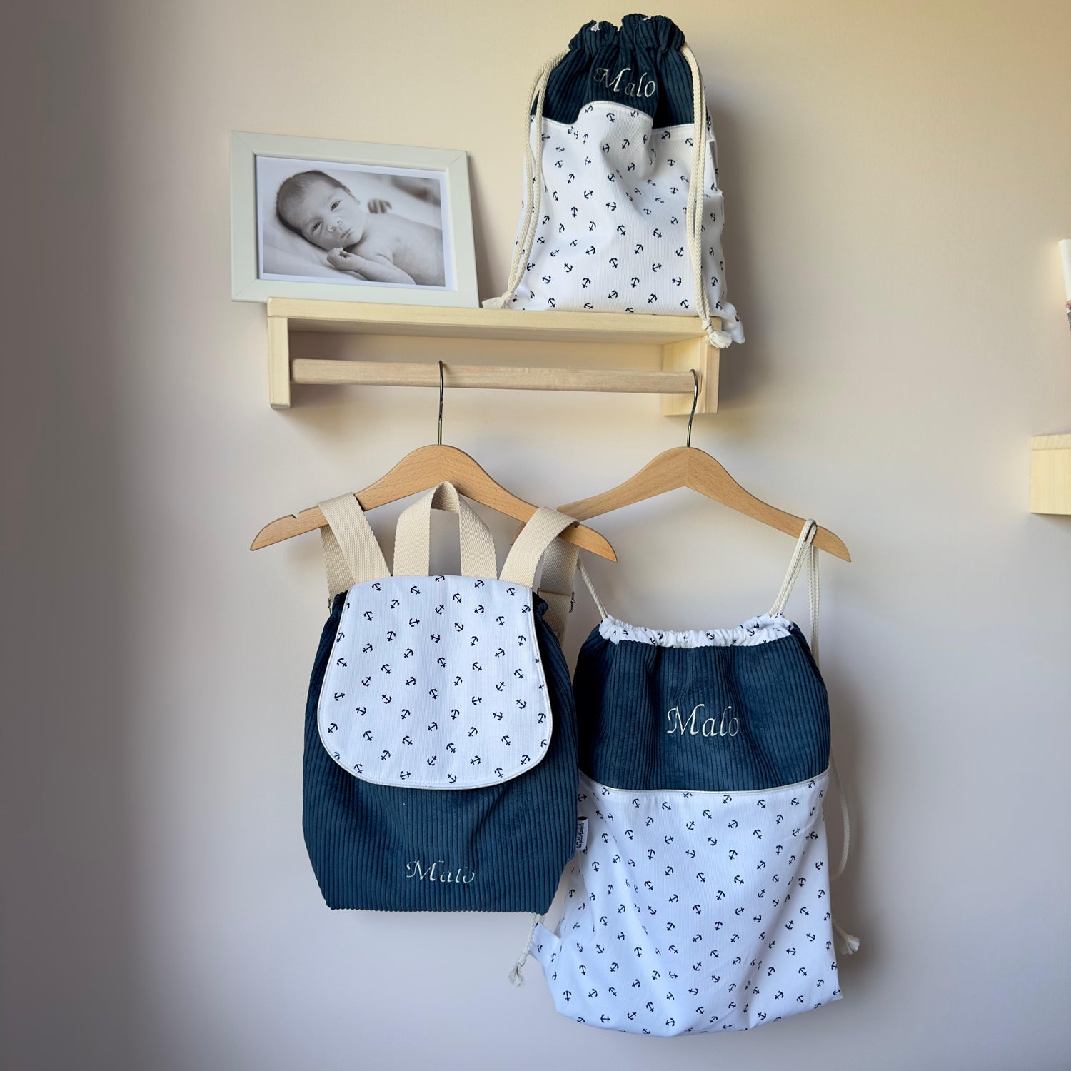 sac enfant maternelle, sac pochon et sac corde à personnaliser choix des motifs et prénom