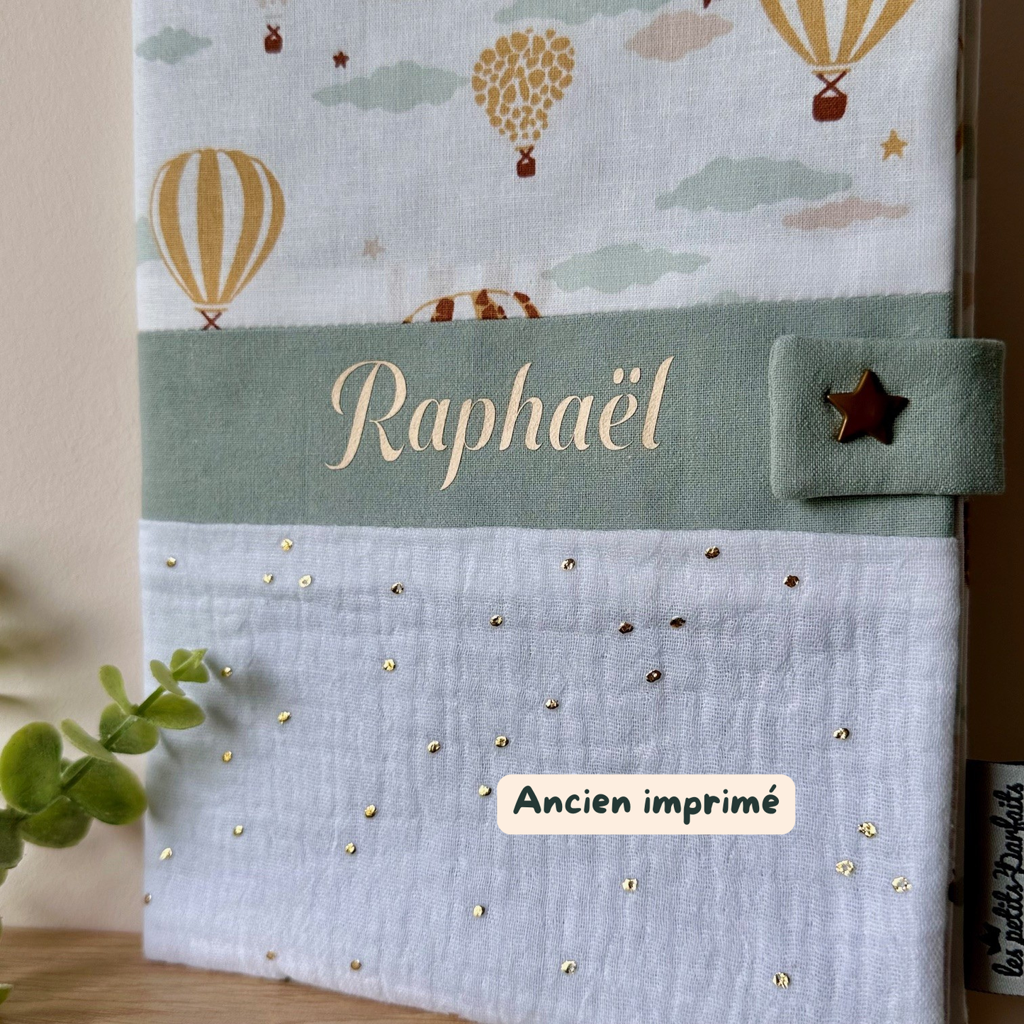 Protège carnet de santé bébé motif Montgolfières à personnaliser