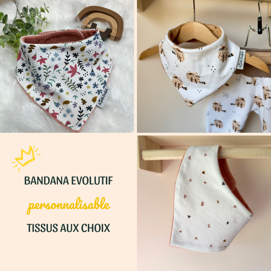 Bavoir bandana personnalisable pour bébé à fermeture scratch avec une face imprimée et une face en éponge