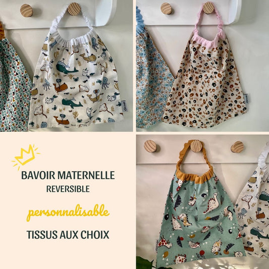 Image de bavoir maternelle réversible (deux faces) pour bébé et enfant à personnaliser chez Les Petits parfaits