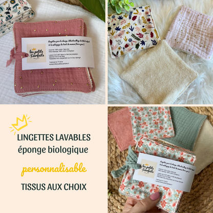 Lingettes lavables bébé personnalisables avec éponge biologique