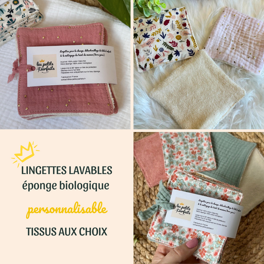 Lingettes lavables bébé personnalisables avec éponge biologique