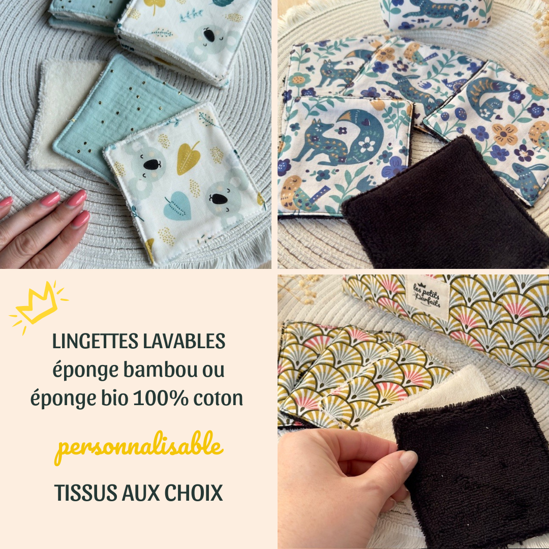 Lingettes lavables bébé et maman personnalisables en éponge bambou ou éponge bio au choix