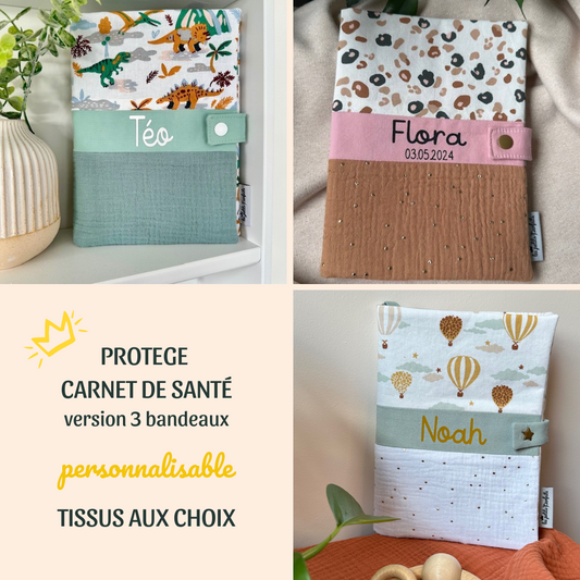 Protège carnet de santé personnalisé avec prénom et/ou date de naissance chez Les Petits Parfaits