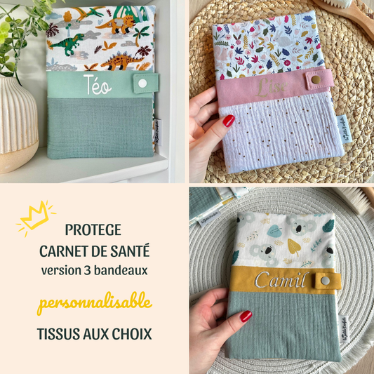 Protège carnet de santé à personnaliser - 3 bandeaux