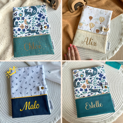 protèges carnet de santé bébé personnalisé avec prénom modèle 2 bandeaux