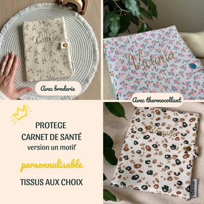 protège carnet de santé bébé à personnalisé confectionné dans un seul imprimé (motif plein) pour un style épuré à personnaliser avec un prénom