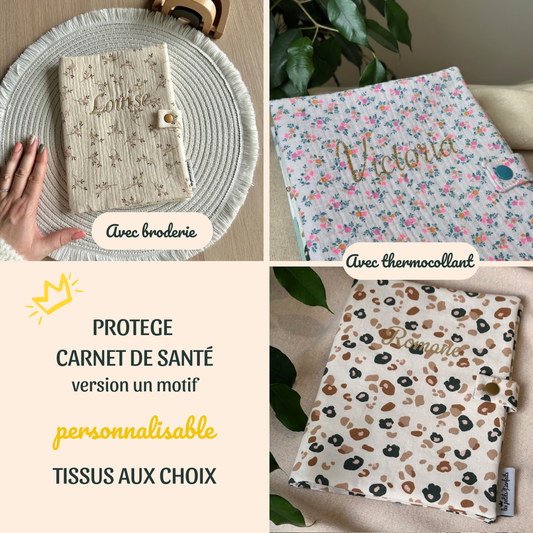protège carnet de santé bébé à personnalisé confectionné dans un seul imprimé (motif plein) pour un style épuré à personnaliser avec un prénom