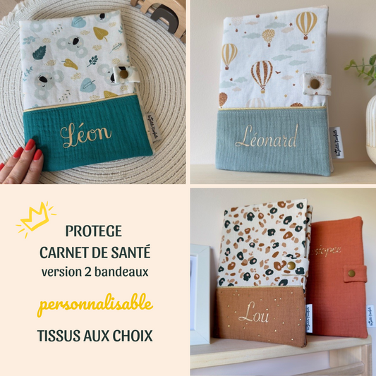 Protège carnet de santé pour bébé personnalisable avec deux imprimés et prénom