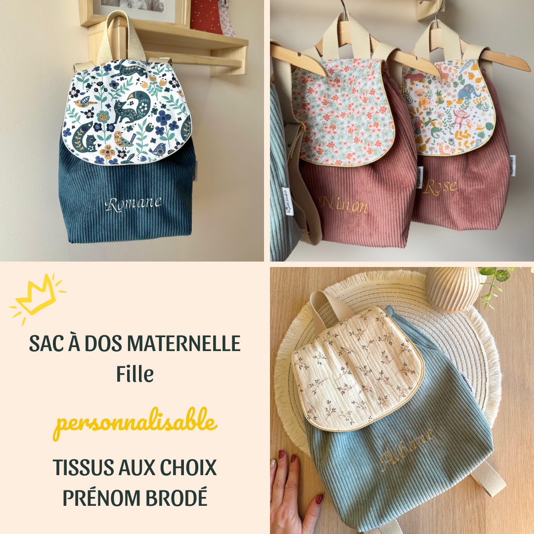 Sac à dos personnalisé pour fille en velours côtelé, parfait pour la rentrée à l'école maternelle ou les sorties en famille