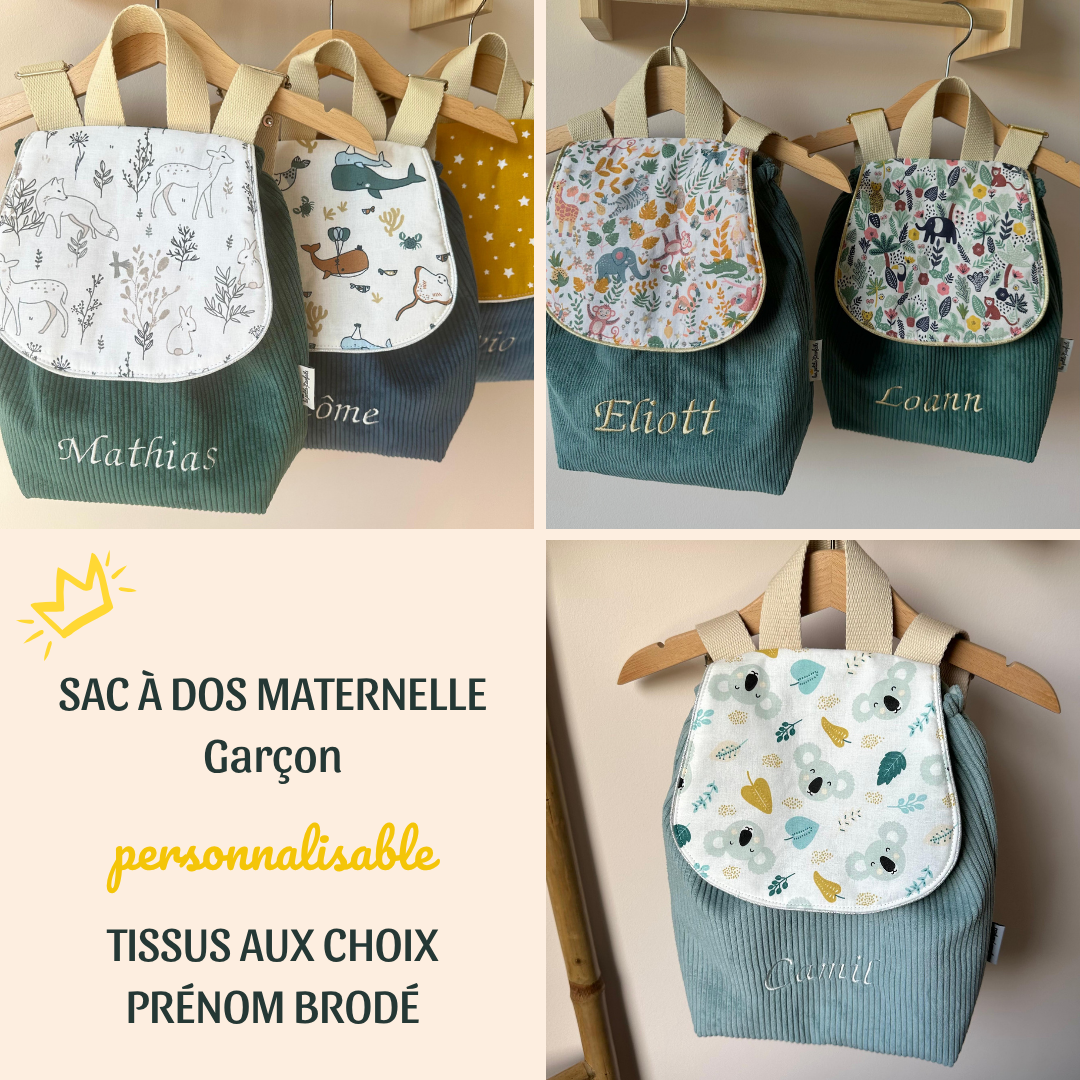 sac à dos garçon personnalisé pour la rentrée à l'école ou pour les petites affaires à emporter chez la nounou ou à la crèche