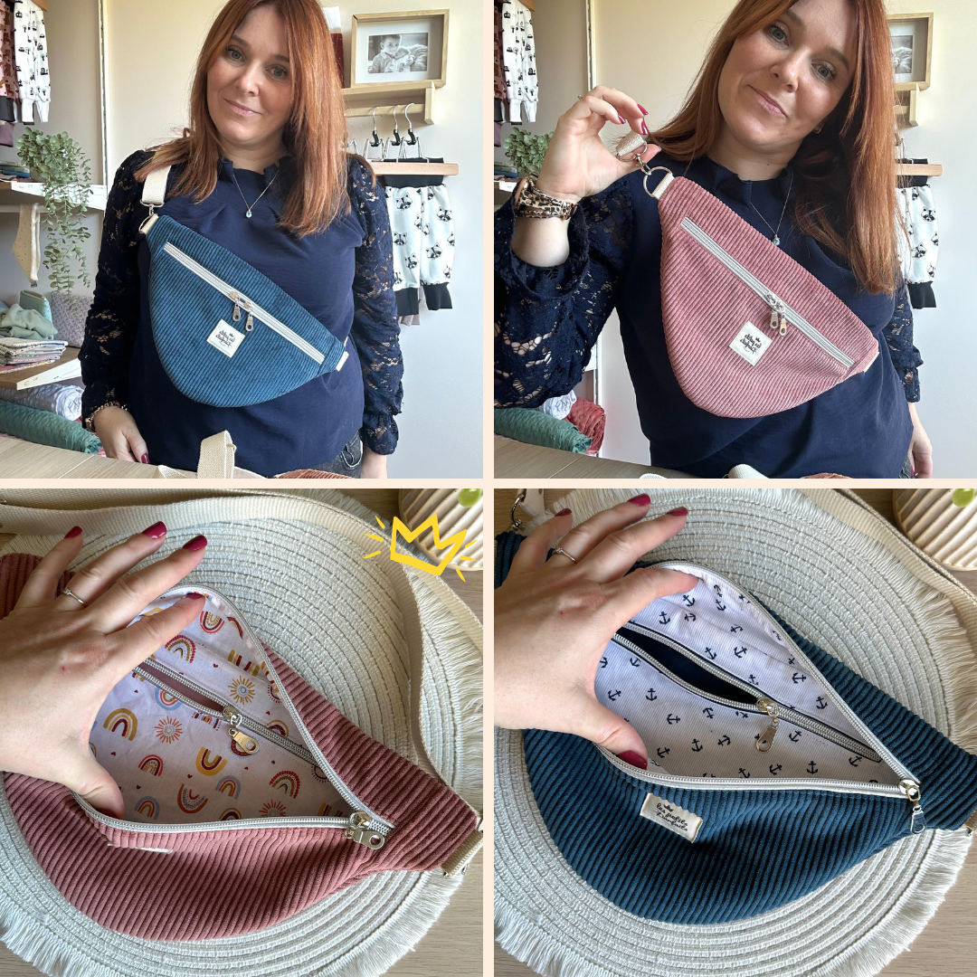 Sac banane femme entièrement personnalisable fait main en France en velours côtelé avec sangle amovible et poche intérieure