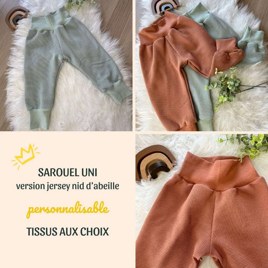 Pantalon sarouel évolutif en nid d'abeille pour bébé et enfant personnalisable Les Petits Parfaits