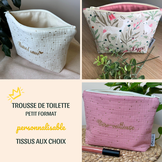 Trousse de toilette petit format personnalisée avec choix du motif et prénom