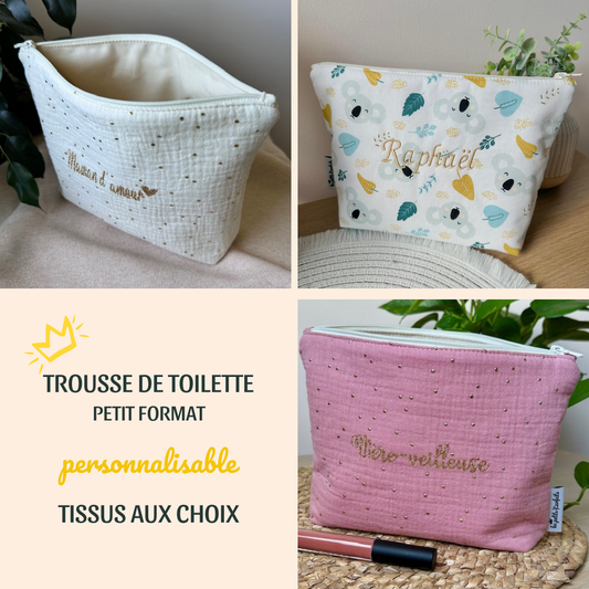 Trousse de toilette petit format personnalisée avec choix du motif et prénom
