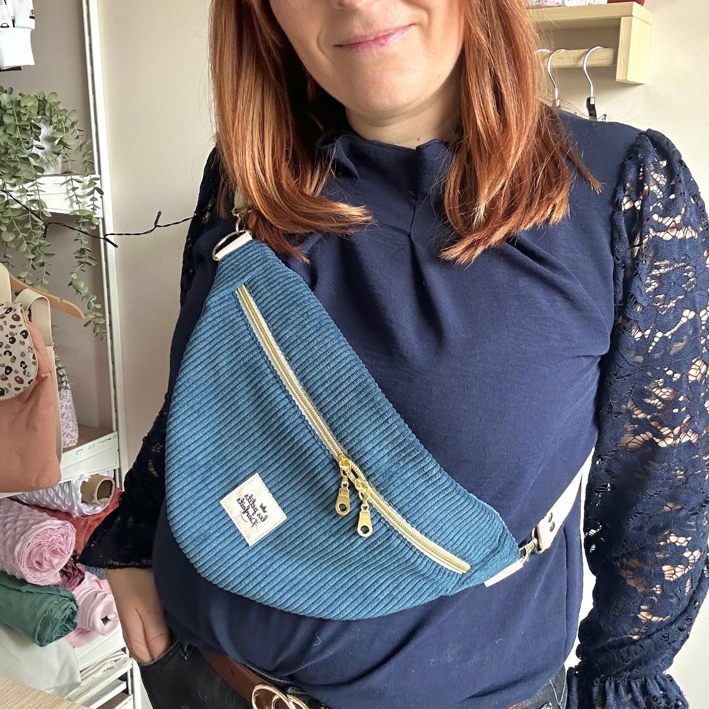 Sac banane femme personnalisé en velours côtelé