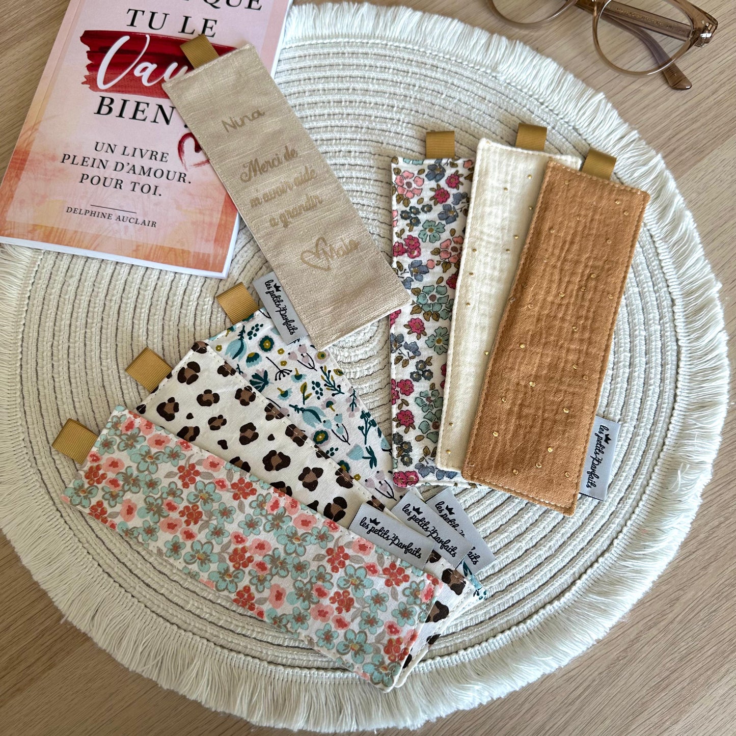 Marque-page personnalisé en tissu I Cadeau maîtresse, maman, mamie
