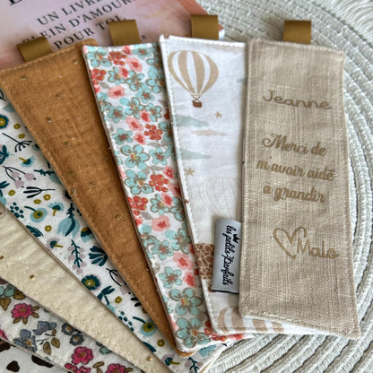 Marque-page personnalisé en tissu I Cadeau maîtresse, maman, mamie