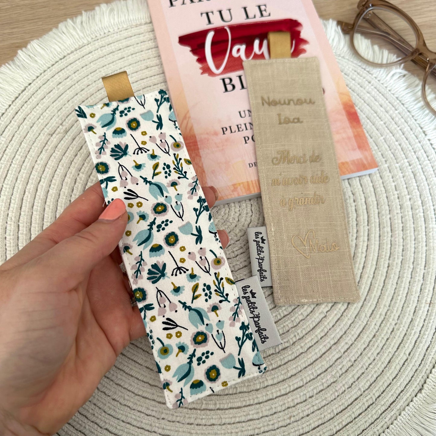 Marque-page en tissu prêt à offrir I Cadeau maîtresse, maman, mamie
