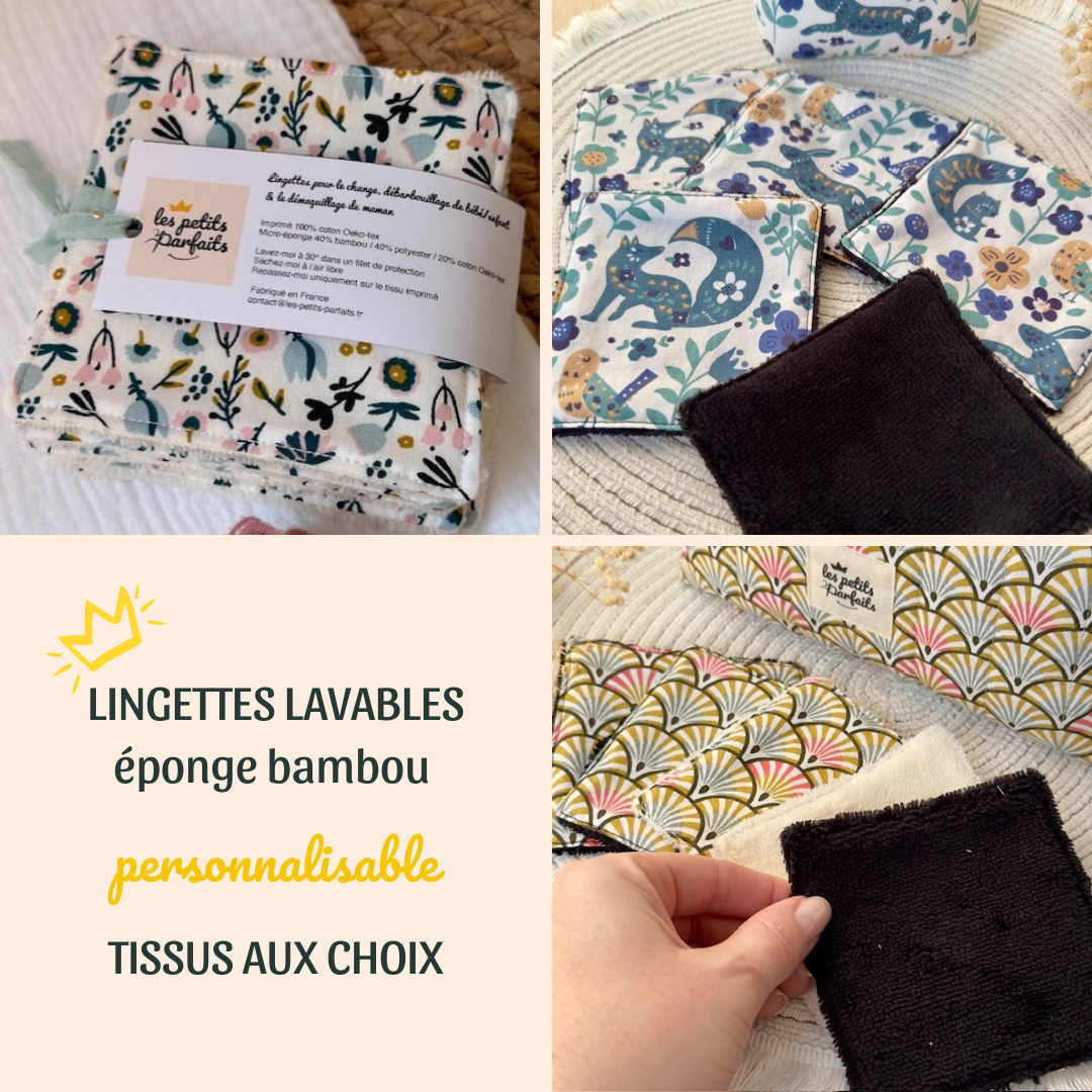 Lingettes lavables en éponge bambou à personnaliser avec imprimé et coloris éponge au choix