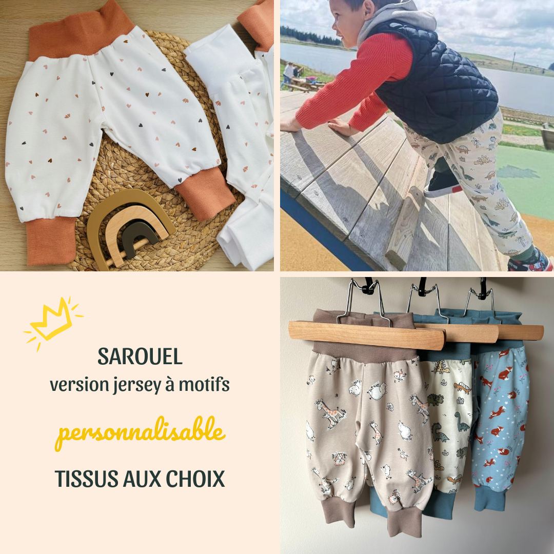 Pantalon sarouel évolutif pour bébé et enfant avec motif personnalisable