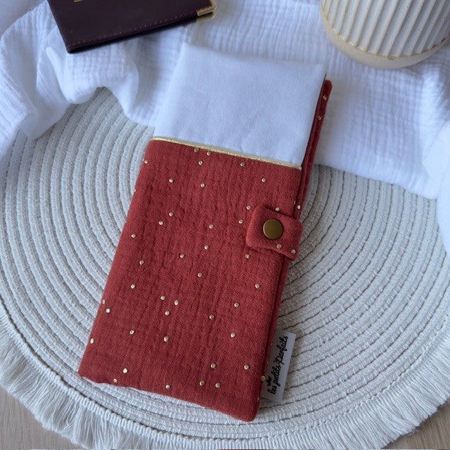protège livret de famille français coloris terracotta avec des pois dorés personnalisable