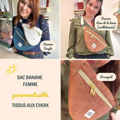 sac banane pour femme en velours côtelé à personnaliser avec coloris extérieur et doublure au choix